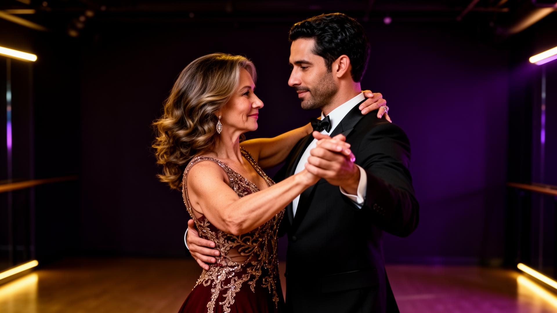 Couple practicing Latin dance during a private lesson in a San Diego studio